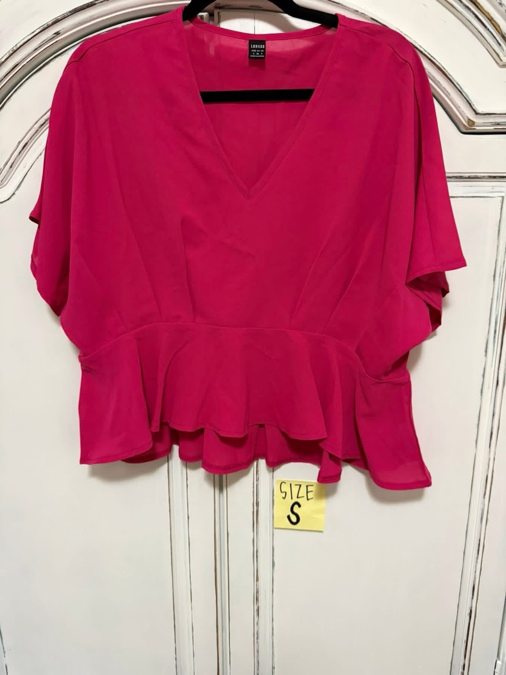 Lush Hot Pink V-Neck Ruffled Peplum Blouse